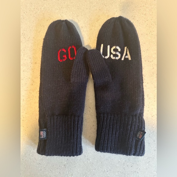 Team USA Knit Mittens GO USA Official Winter Olympics. Adult Size. Red White Blu - Picture 1 of 12